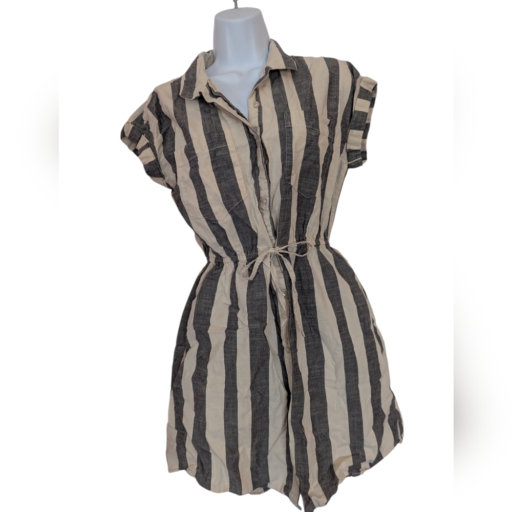 Japna short sleeve tie front striped shirt dress